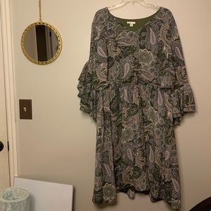 Est 1946 Womens Gypsy Dress  Olive Green Paisley